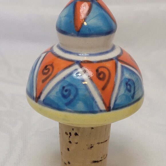 Ceramic Wine Bottle Cork Bottle Stopper Hand Painted Set of 2 - Picture 3 of 6
